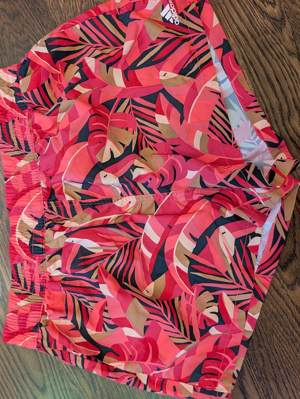 adidas Pink Red Tropical Print Athletic Shorts